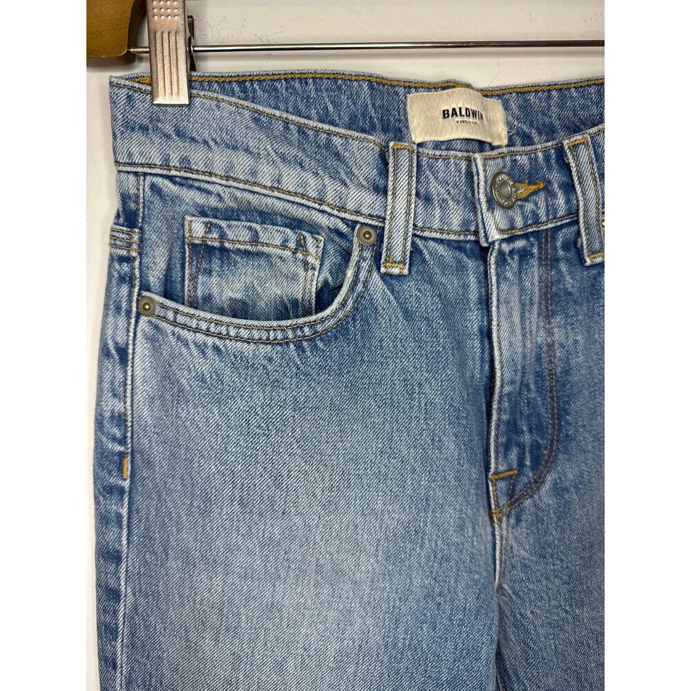 Baldwin‎ Jeans Willow Mid Rise Flare Two Tone Raw Hem Denim Size 24 Blue - Picture 3 of 11